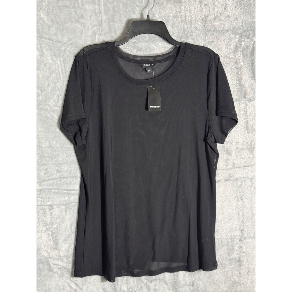 Torrid Womens Black Mesh Tee Short Sleeve Sheer Crew Neck Top Size 2 2X NEW NWT